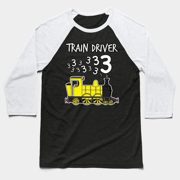 Train Driver 3 Year Old Kids Steam Engine Baseball T-Shirt by doodlerob